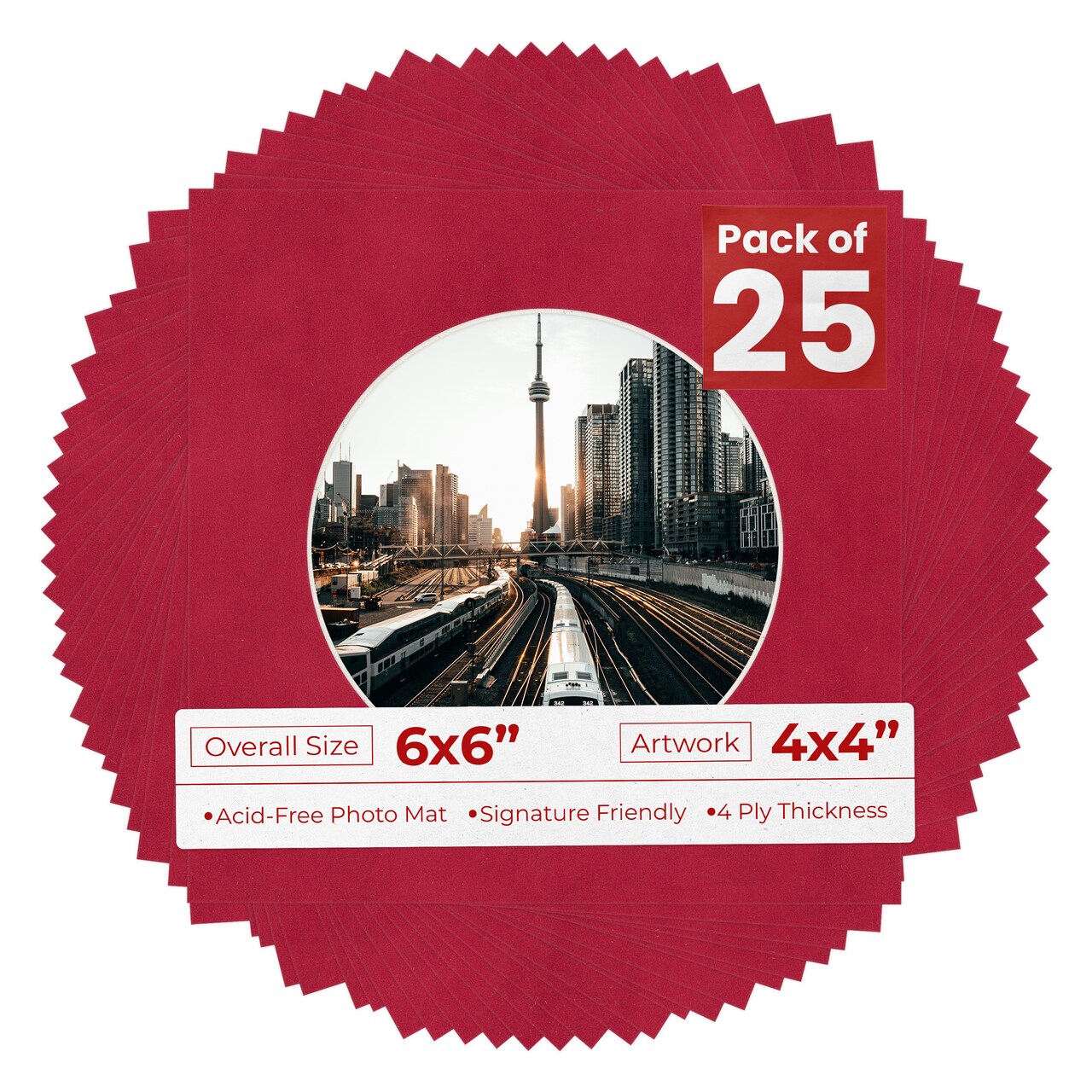 Red Suede Mat Board for 6x6 Frames - Circle Opening for 4x4 Photos